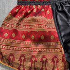 Thai Battle Boxing Muay Thai Shorts L Red Black Gold Embroidered Thailand