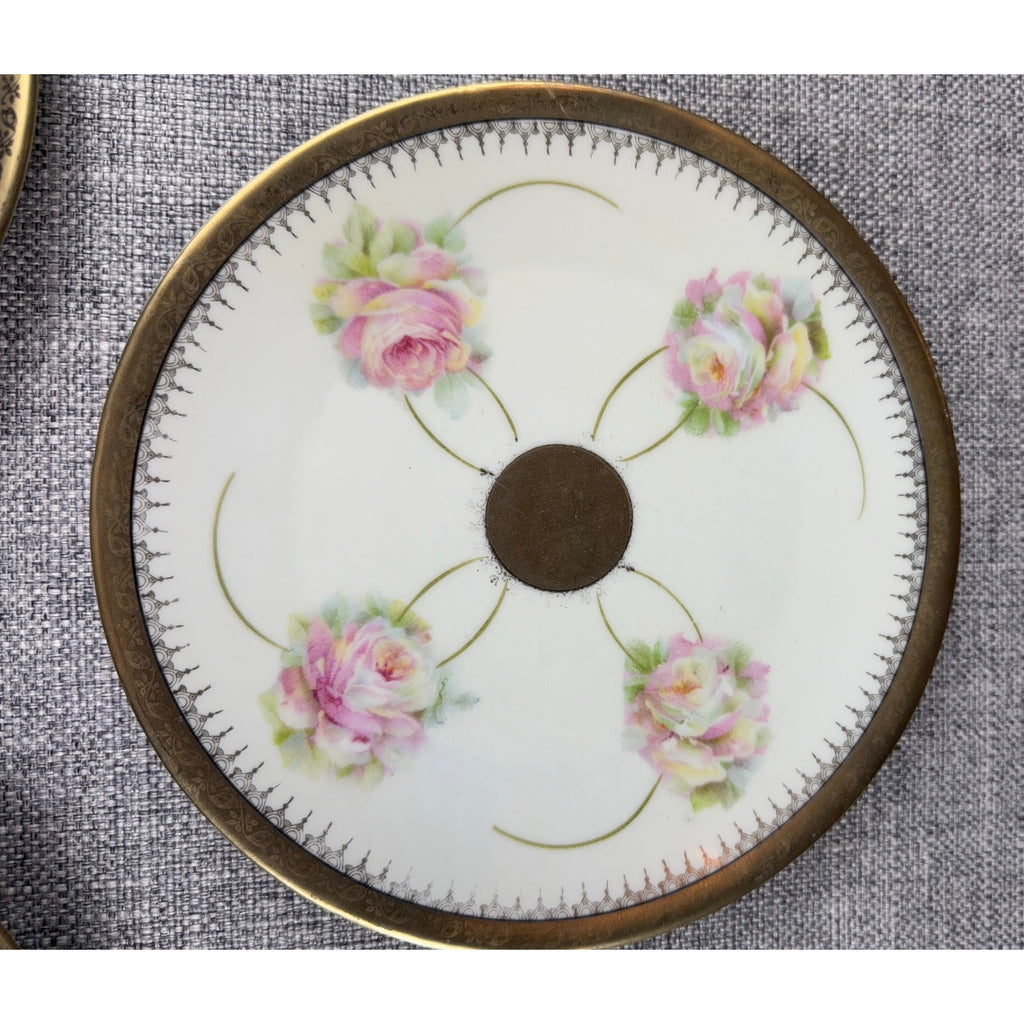 Antique PM Moschendorf Bavaria Hand Painted Rose Plates Set 6 Gold Rim 1895-1910