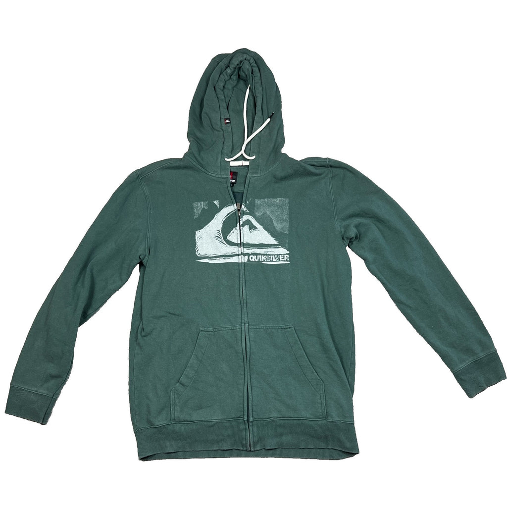 Quiksilver Mens XL Green Full Zip Graphic Hoodie Surf Skate 2011