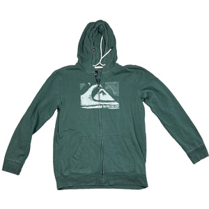 Quiksilver Mens XL Green Full Zip Graphic Hoodie Surf Skate 2011