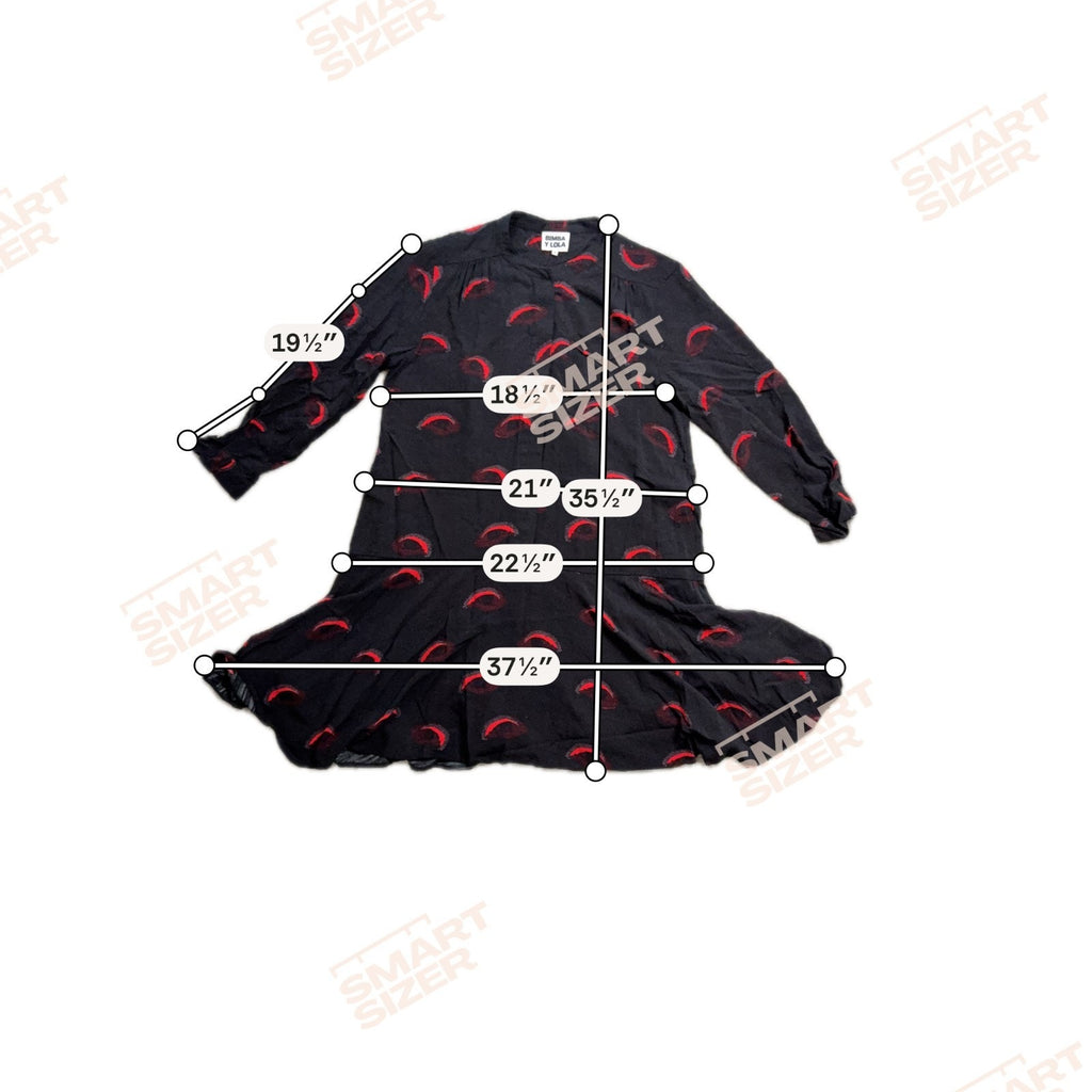 Bimba Y Lola Dress Womens Small Black Red Eye Print Long Sleeve Artsy Drop Waist
