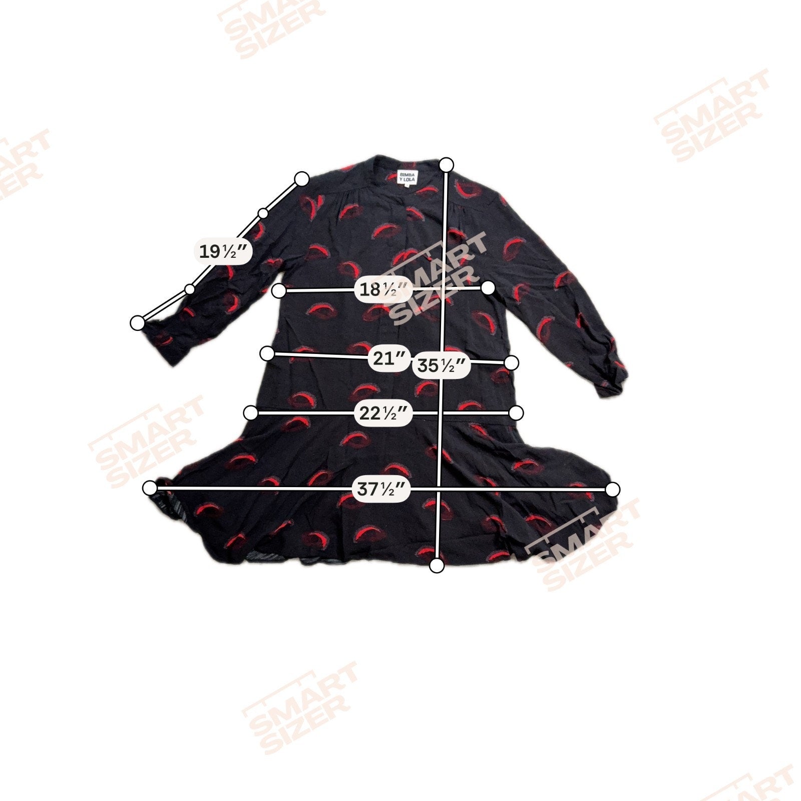 Bimba Y Lola Dress Womens Small Black Red Eye Print Long Sleeve Artsy Drop Waist