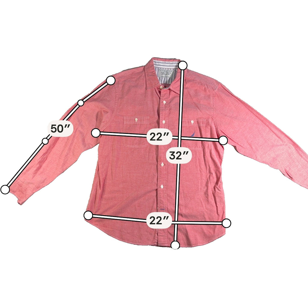 Nautica Sea Voyage Shirt Mens L Coral Red Long Sleeve Button Up Pockets