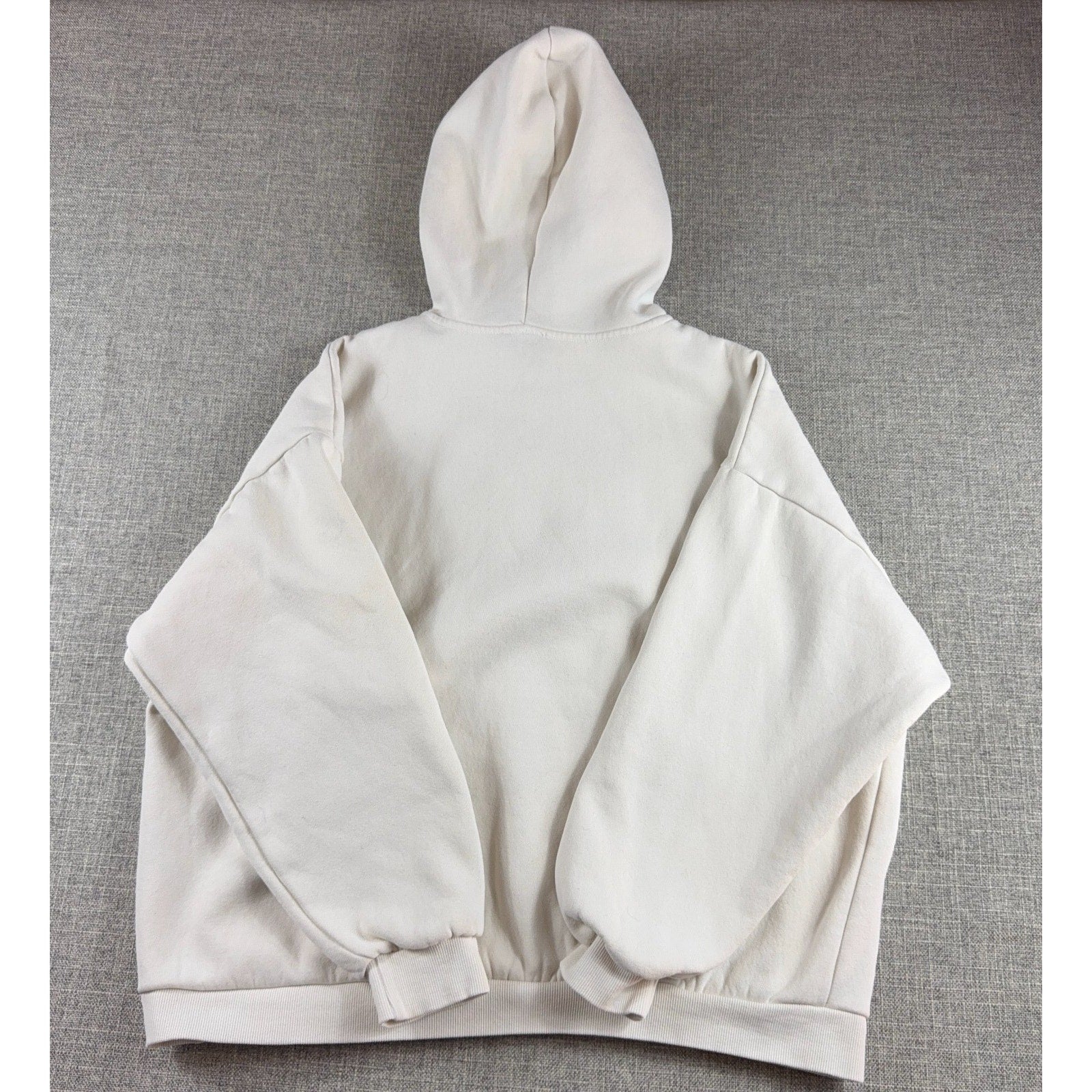Edikted 98 Oversized Hoodie L Cream Blue Varsity Applique Y2K Streetwear