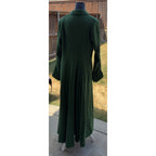 Handmade Green Maxi Coat Dress Womens Long Button Front Pleated Artisan Vintage