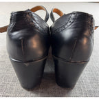 Trary Black Leather T Strap Mary Jane Pumps Womens 8 Brogue Block Heel Gothic