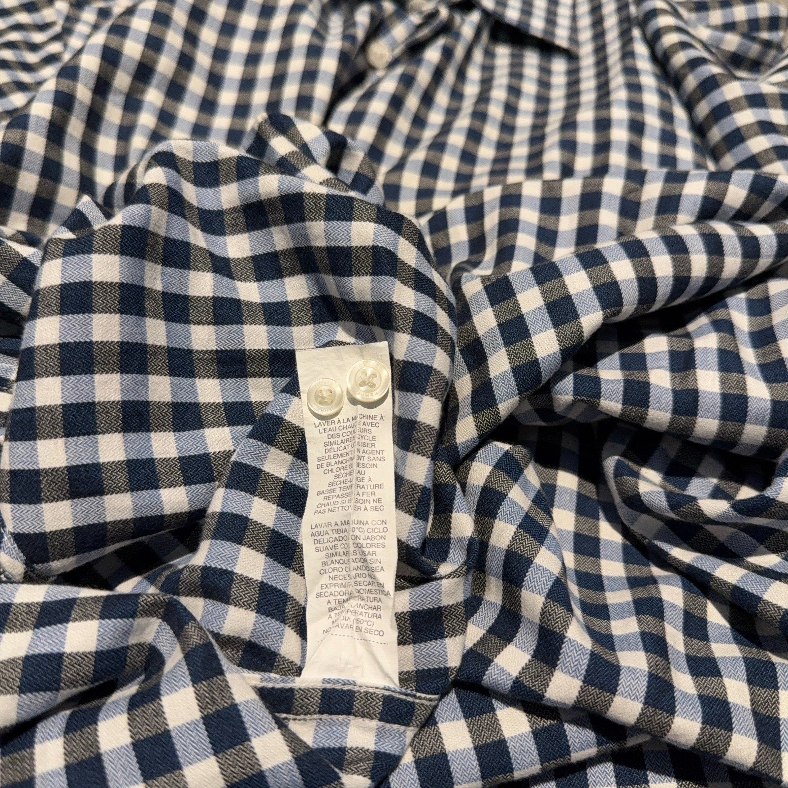 Perry Ellis Shirt Mens Medium Blue White Gingham Check Button Down Cotton Long S