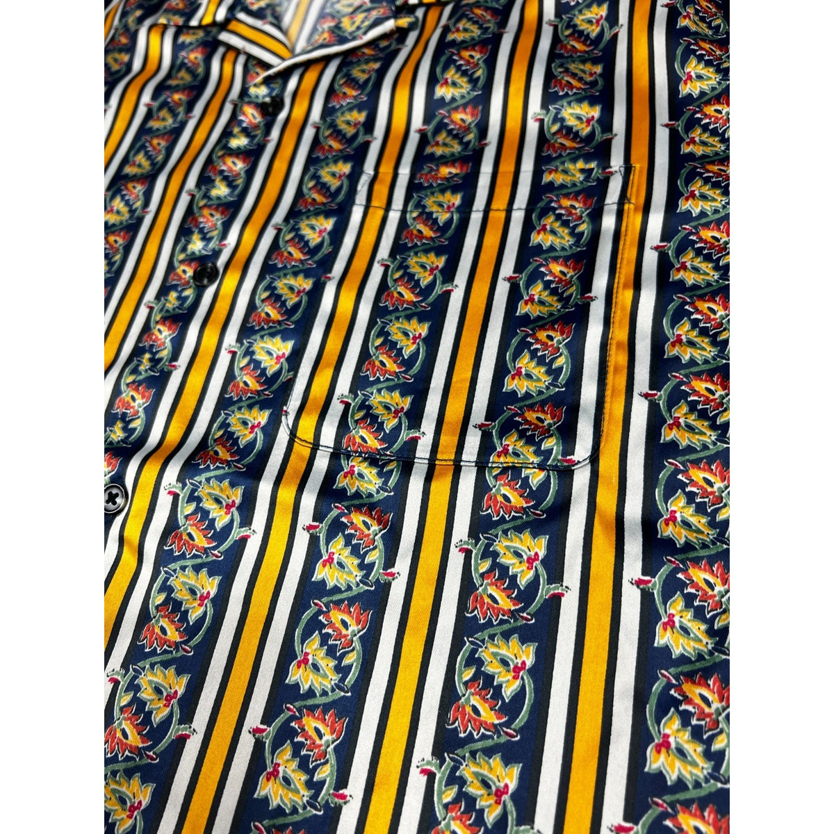 Urban Outfitters Shirt Mens M Floral Stripe Satin Camp Collar Short Sleeve
