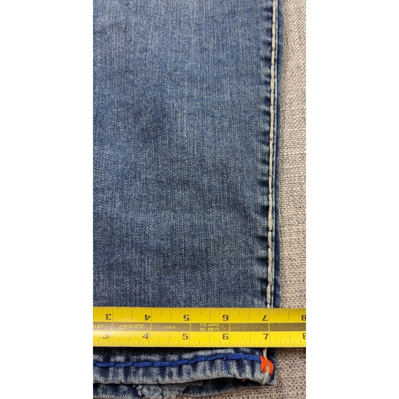 True Religion Rocco Relaxed Skinny Jeans Mens 44 Blue Orange Contrast Stitch