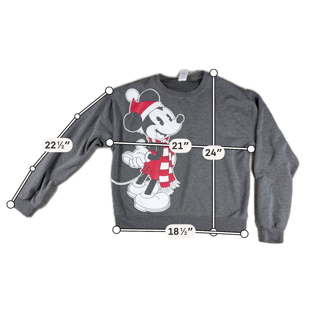 Disney Mickey Mouse Christmas Sweatshirt M Gray Santa Hat Scarf Holiday Graphic