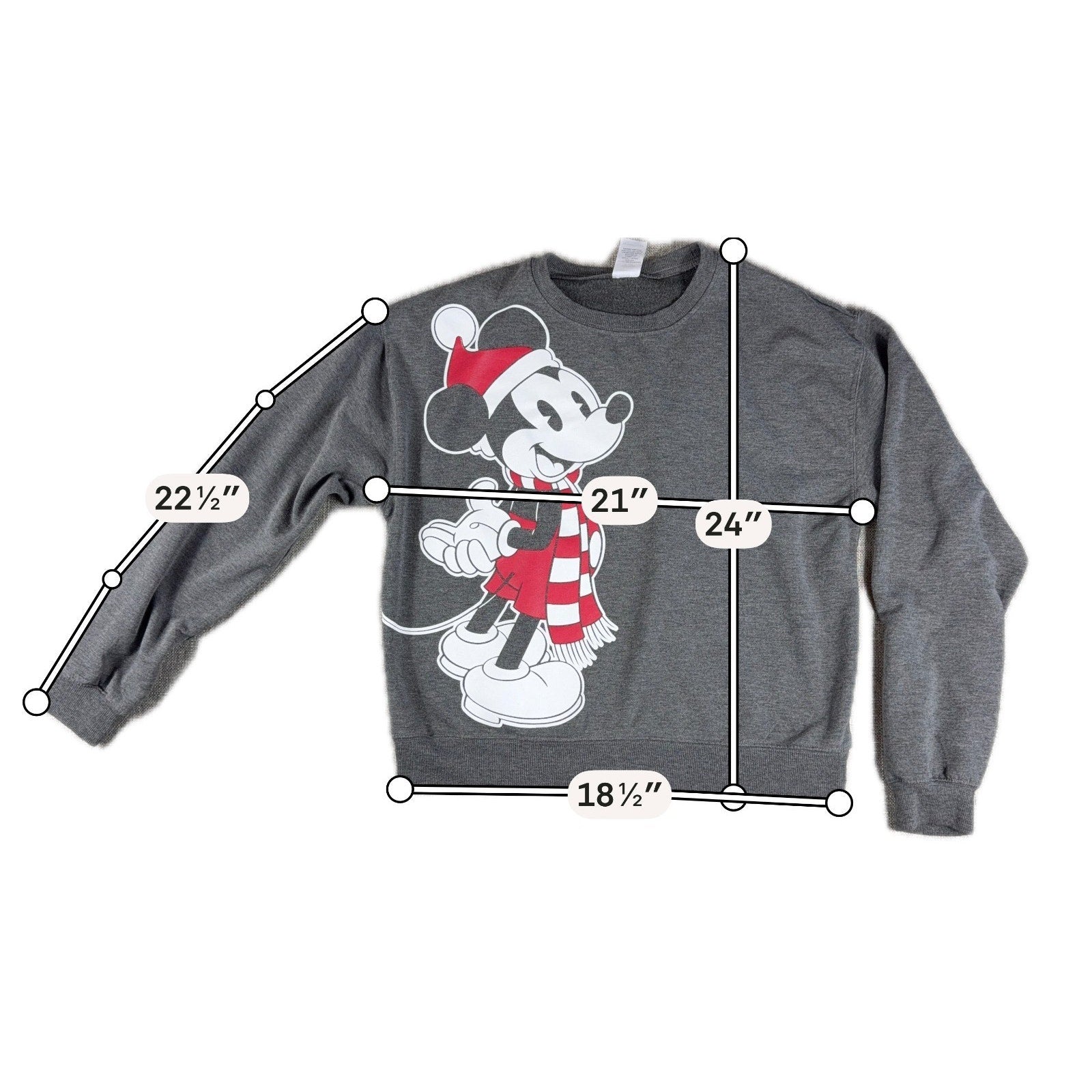 Disney Mickey Mouse Christmas Sweatshirt M Gray Santa Hat Scarf Holiday Graphic