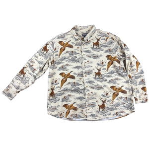 Woolrich Mens XL Hunting Shirt Pheasant Deer Wildlife Print Button Down Outdoor