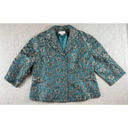 Nine West Woman Blazer 16W Teal Floral Jacquard 3/4 Sleeve Plus Size Jacket