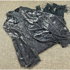 Torrid 00/0 Gray Velvet Burnout Fringe Kimono Duster Boho Made USA