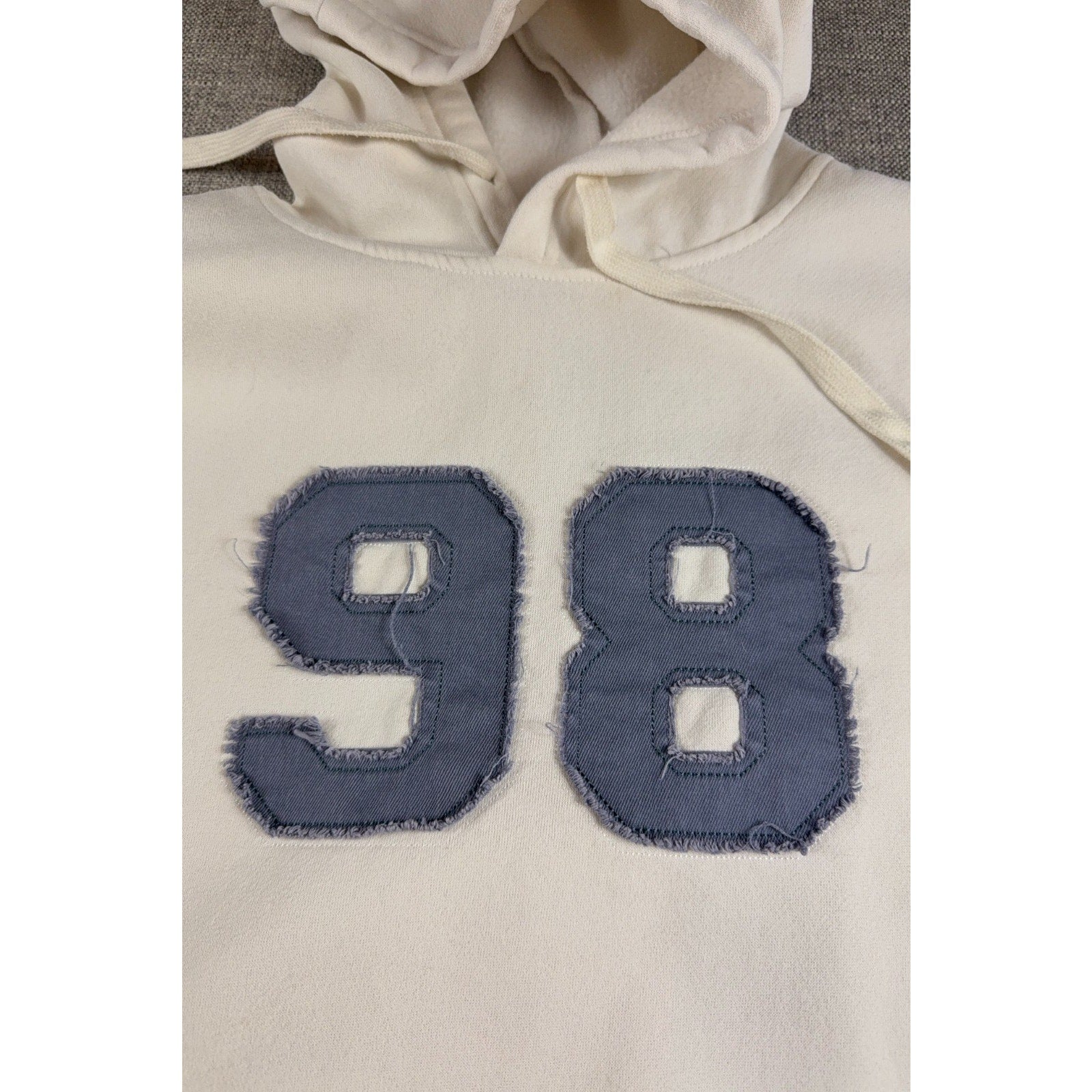 Edikted 98 Oversized Hoodie L Cream Blue Varsity Applique Y2K Streetwear