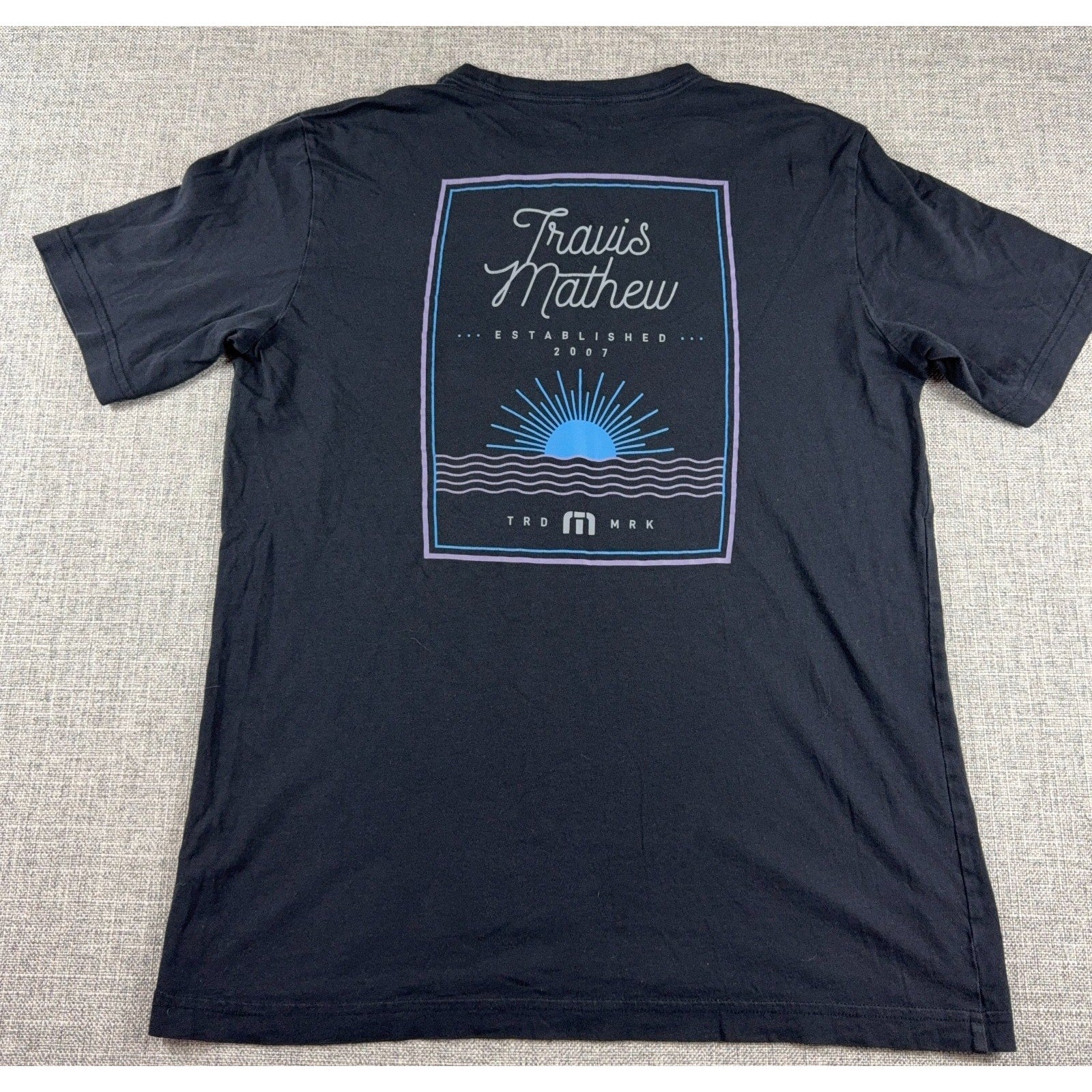 TravisMathew T Shirt Mens M Black Graphic Golf Sunset Established 2007 Tee