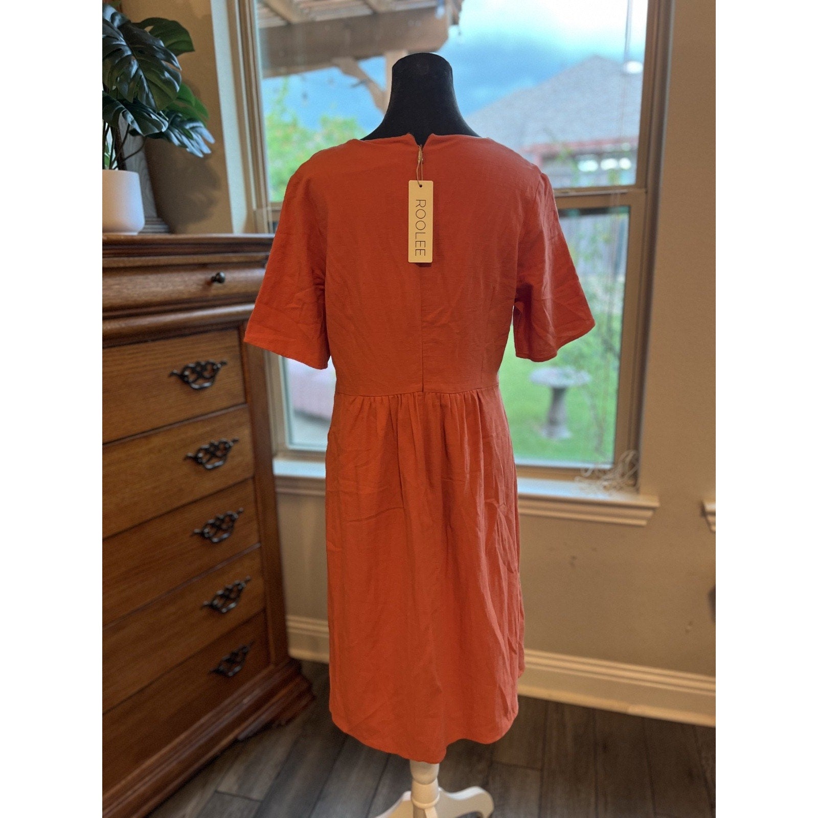 ROOLEE Womens Embroidered Boho Midi Dress Coral Prairie Cottagecore NWT Medium