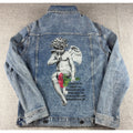 H&M Young Thug Denim Jacket Mens Small Acid Wash Cherub Angel Graphic Blue