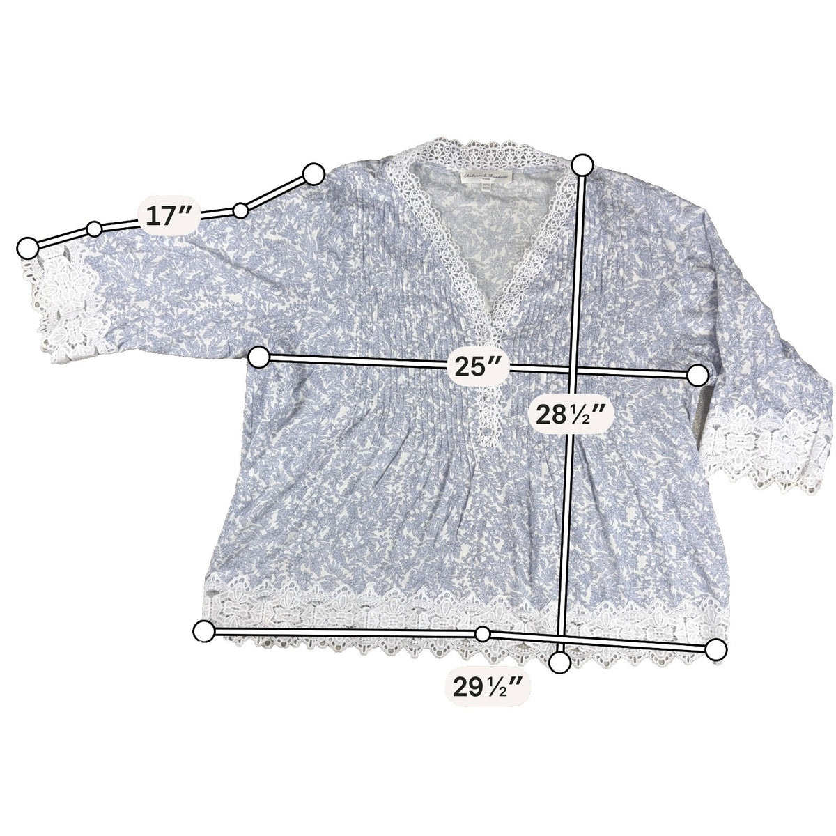Chelsea & Theodore Womens 2X Floral Rayon Blouse Lace Trim Boho Cottagecore