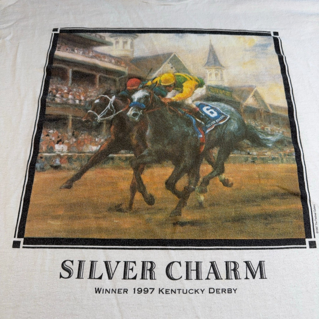 Vintage 1997 Silver Charm Kentucky Derby T Shirt XL Horse Racing FOTL