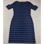Lauren Ralph Lauren Dress Small Navy White Stripe Boat Neck Cotton Sheath Nautic
