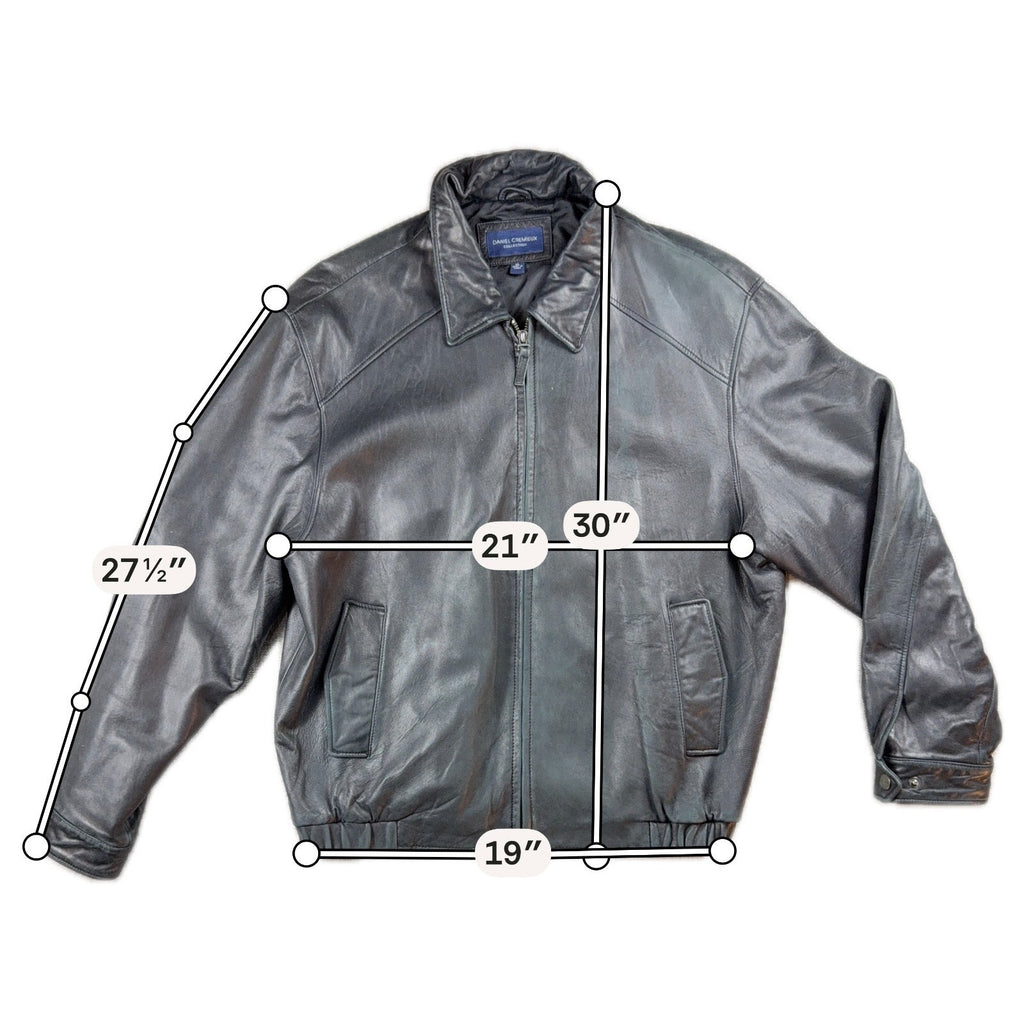 Worn-In Black Lambskin Leather Bomber Jacket Daniel Cremieux XL