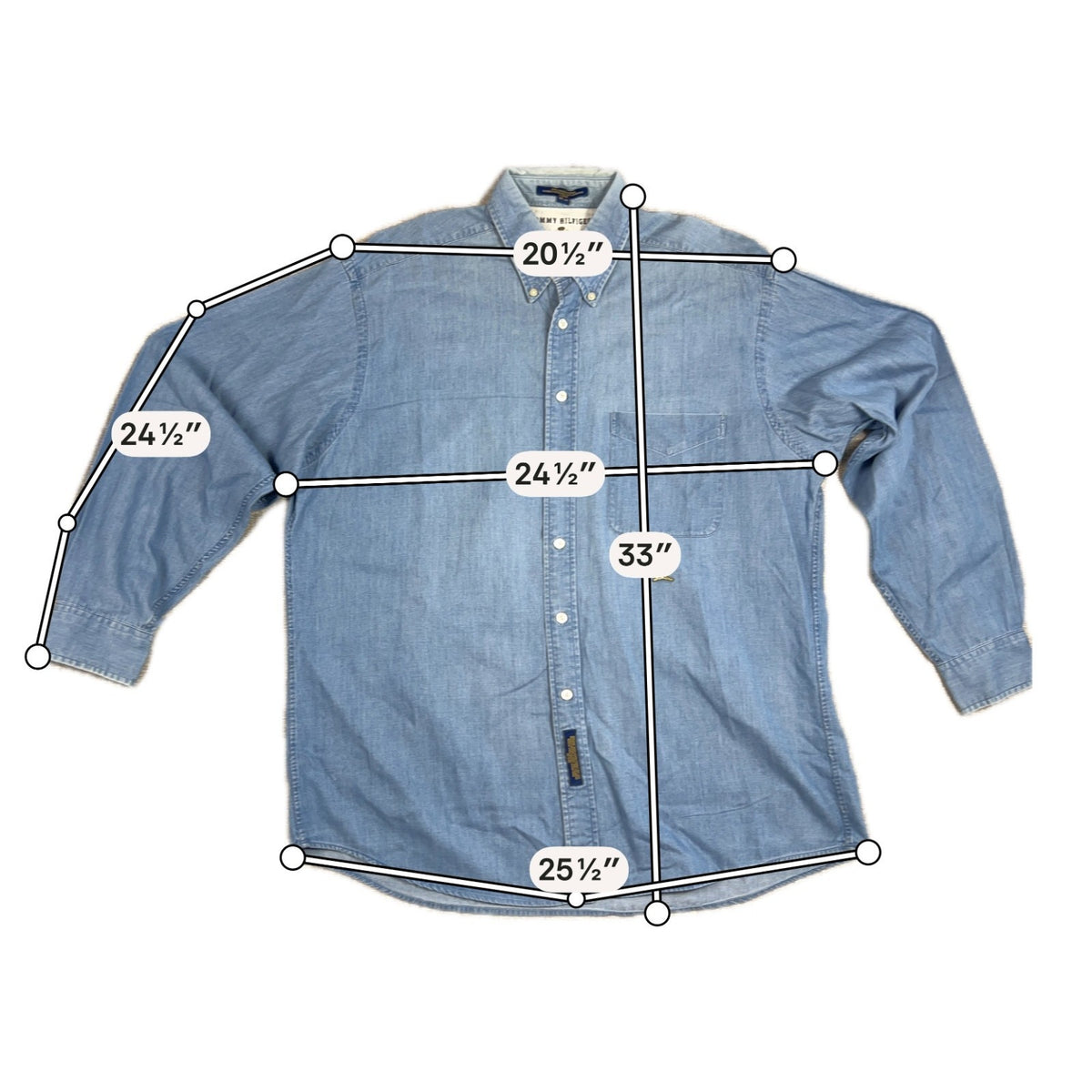 Vintage 90s Tommy Hilfiger Chambray Shirt Mens 16-35 L Hong Kong Crest