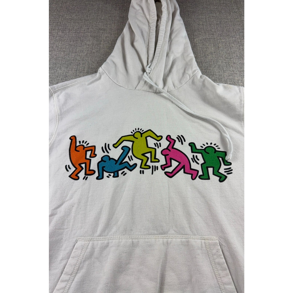 Keith Haring Hoodie Mens S White Dancing Figures Pop Art Pullover Sweatshirt