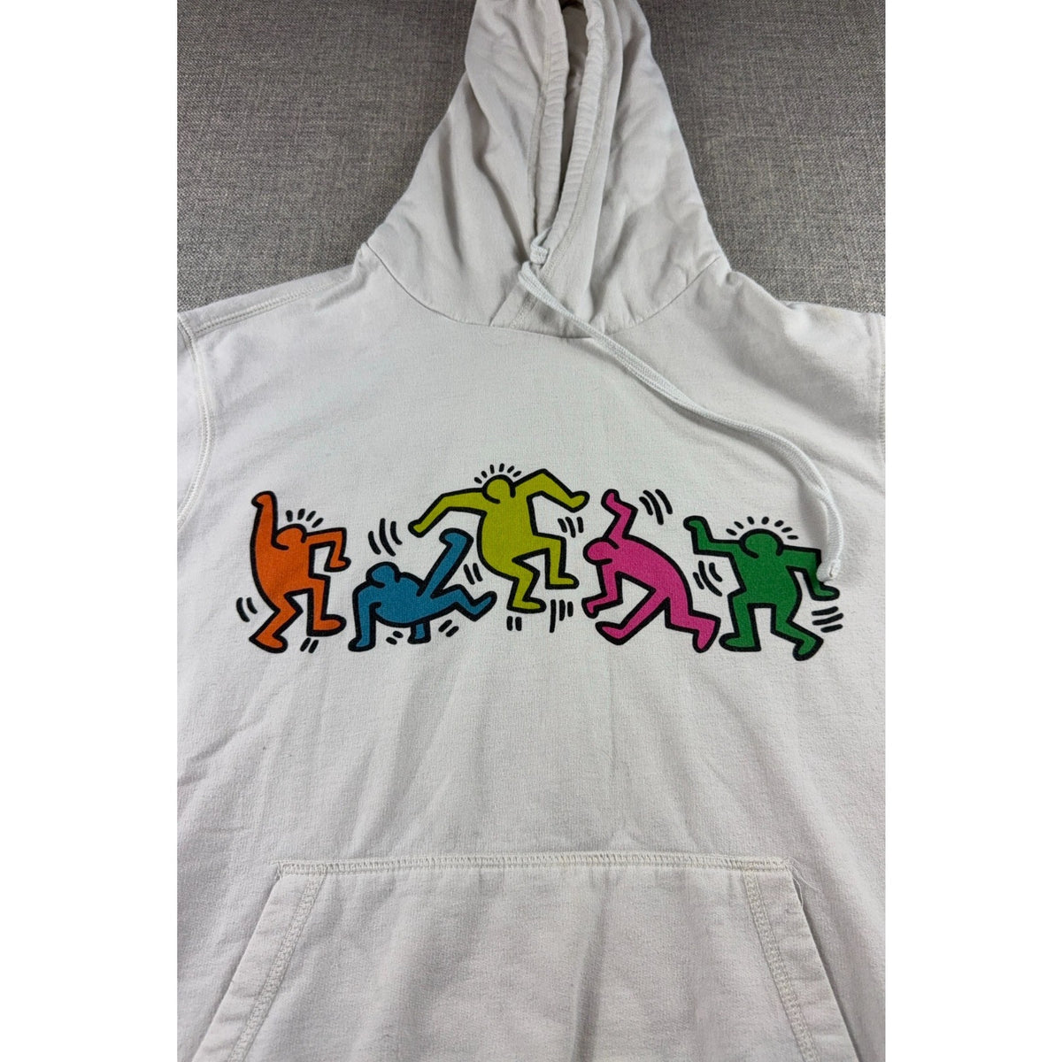 Keith Haring Hoodie Mens S White Dancing Figures Pop Art Pullover Sweatshirt