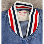 Mossimo Blue Chambray Varsity Bomber Jacket L Americana Striped
