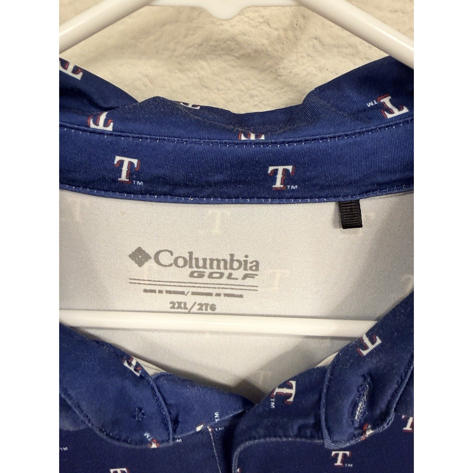 Columbia Golf Texas Rangers Polo Shirt XXL Blue All Over Print Performance MLB