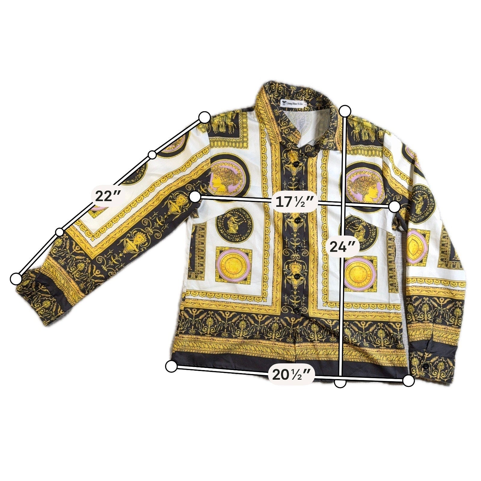Liang Dian Yi Zu Women’s Baroque Scarf Print Button-Up Blouse Size Large