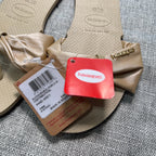 Havaianas You St Tropez Lush Shine Bow Sandals Women 7/8 Sand Grey NWT