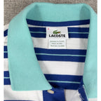Lacoste Polo Shirt Men M Size 4 Blue White Stripe Aqua Collar Cotton