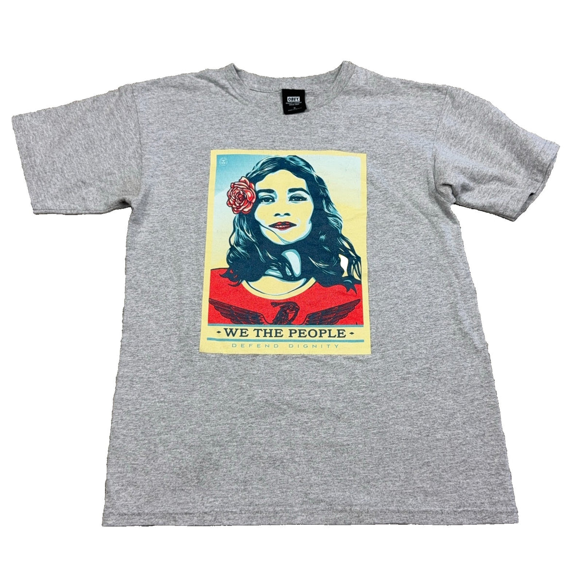 OBEY We The People Defend Dignity Shirt Small Gray Shepard Fairey Graphic Tee