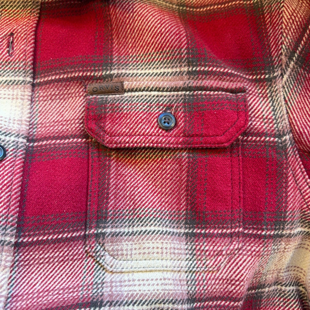 Orvis Classic Collection Flannel Shirt Jacket Mens Large Red Plaid Fleece Lined