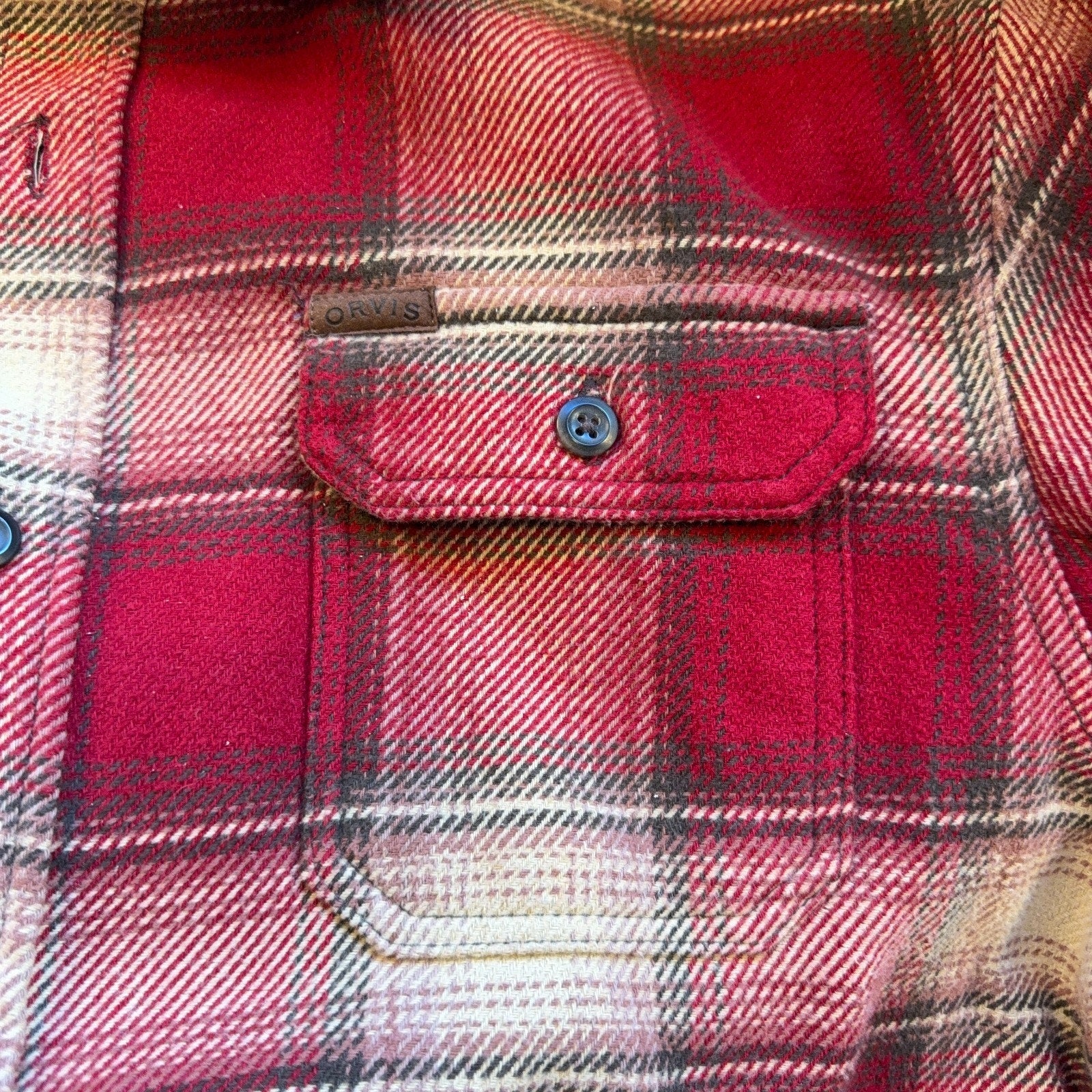 Orvis Classic Collection Flannel Shirt Jacket Mens Large Red Plaid Fleece Lined