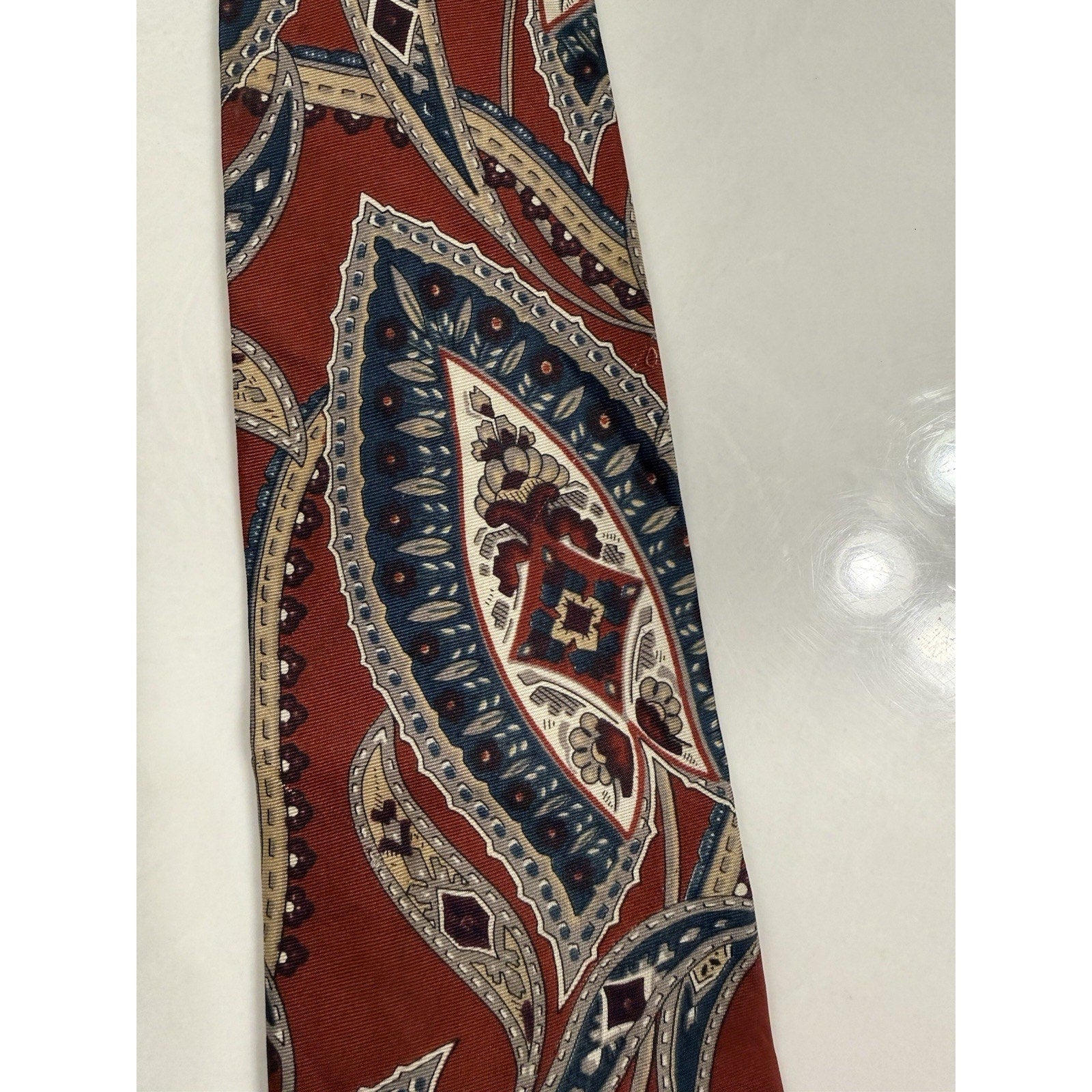 Vintage Christian Dior Monsieur All Silk Red Blue Paisley Italy USA Designer Tie