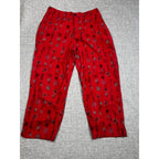 Chico's Design Linen Blend Pants Womens 1 M Red Asian Print Cropped Ankle
