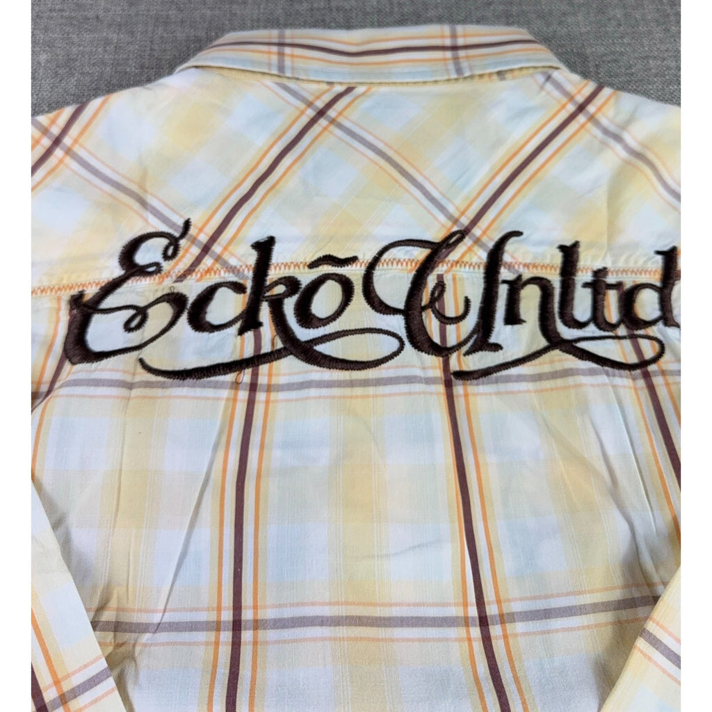 Ecko Unltd Marc Ecko Shirt XXL Plaid Embroidered Y2K Paisley Logo Streetwear