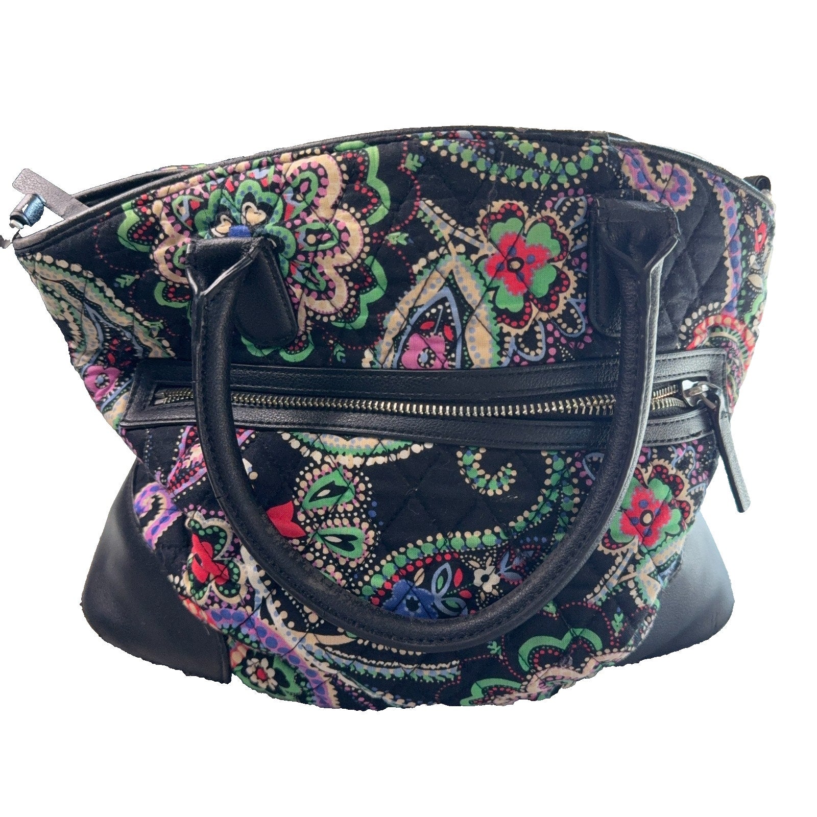 Vera Bradley Day Off Satchel Kiev Paisley Quilted Shoulder Bag Purse Black Trim