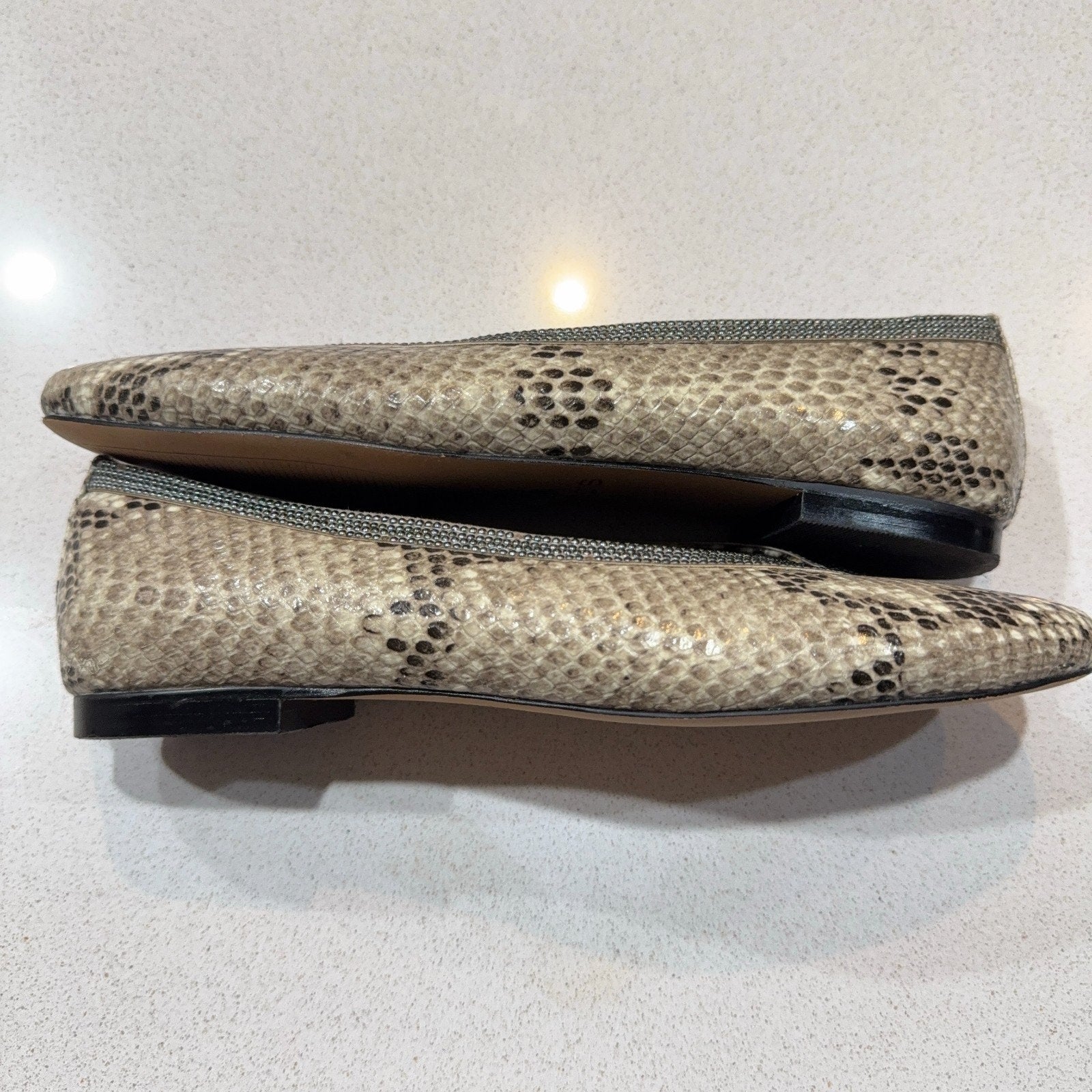 Chico’s Snakeskin Print Ballet Flats Womens 7M Pointed Toe Animal Print Shoes