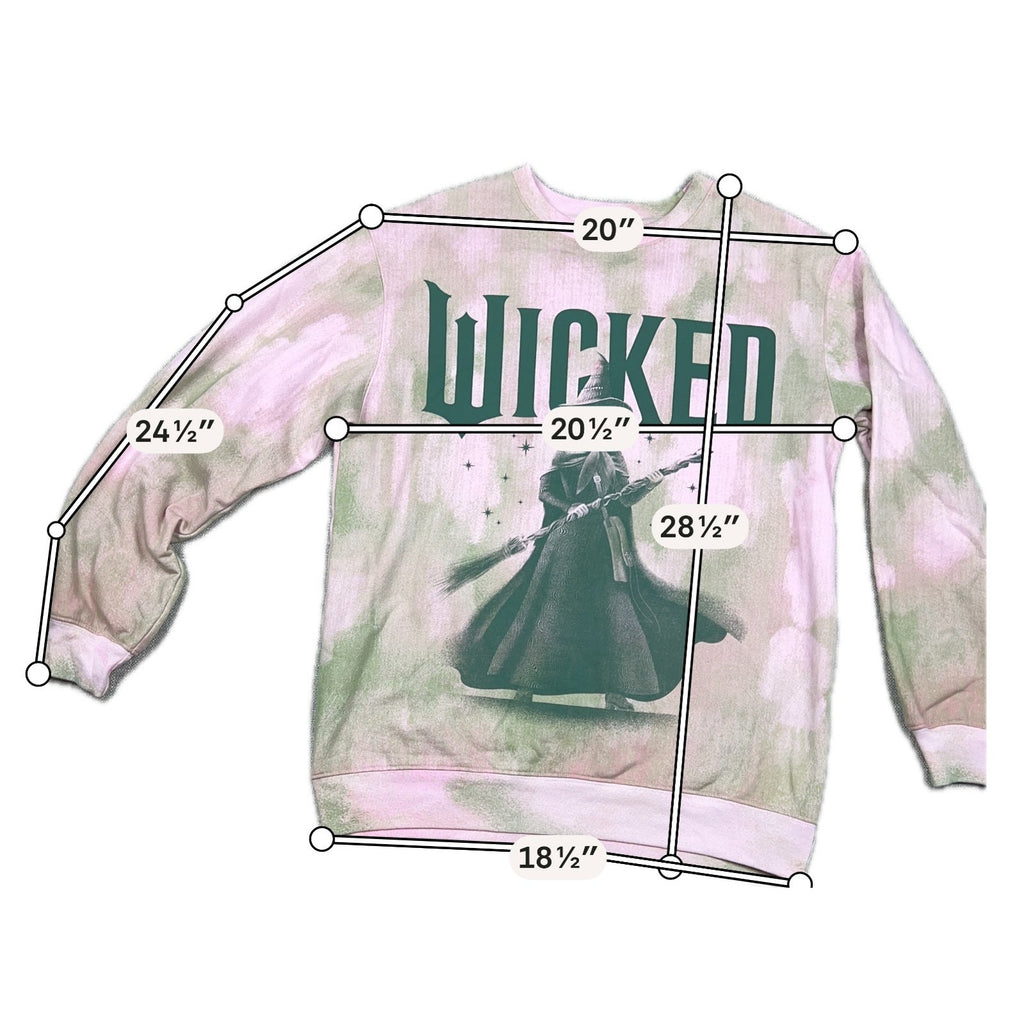 Wicked Elphaba Graphic Tie Dye Sweatshirt Adult M Pink Green Universal
