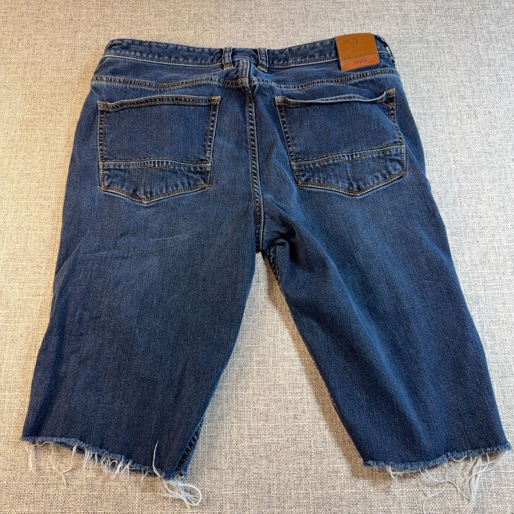 Tommy Bahama Sand Drifter Mens 34 Blue Denim Cutoff Jorts Raw Hem
