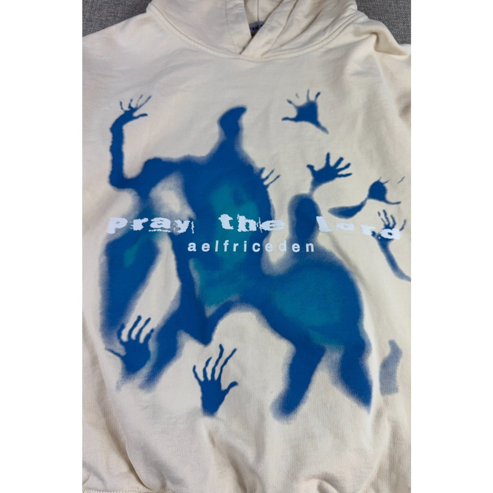Aelfric Eden Pray The Lord Hoodie XS Cream Blue Graphic Oversized Streetwear