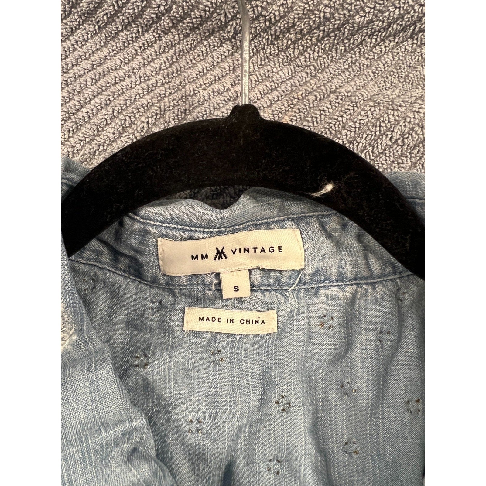 MM Vintage Denim Button Up Shirt Womens Small Distressed Studded Patch Western