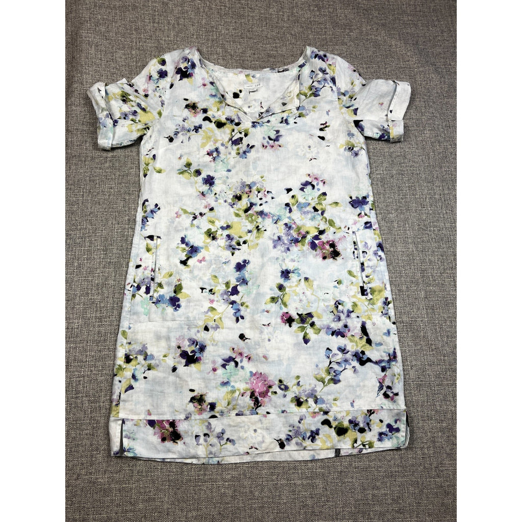 J.Jill Love Linen Floral Shift Dress XS 100% Linen Zip Pockets