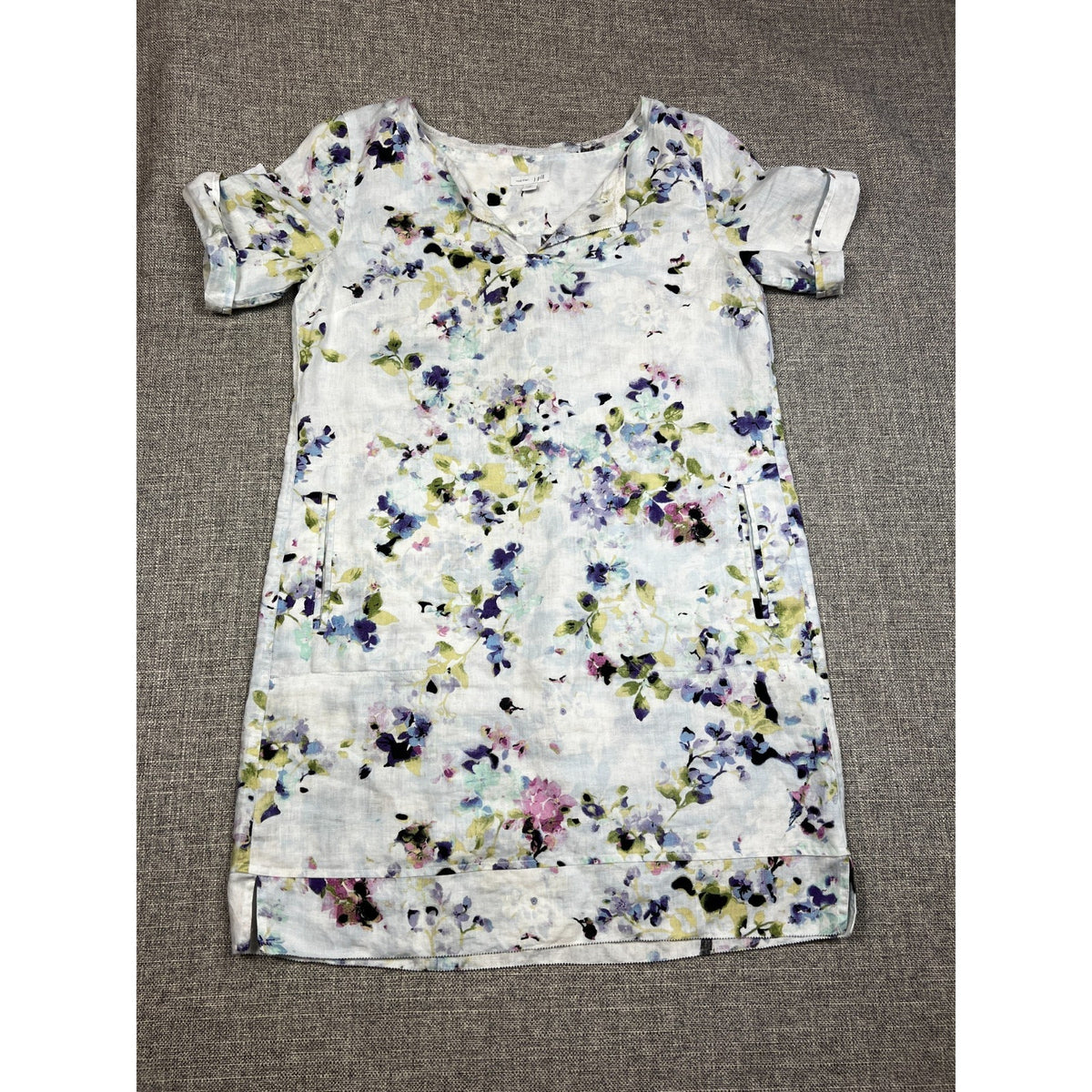 J.Jill Love Linen Floral Shift Dress XS 100% Linen Zip Pockets