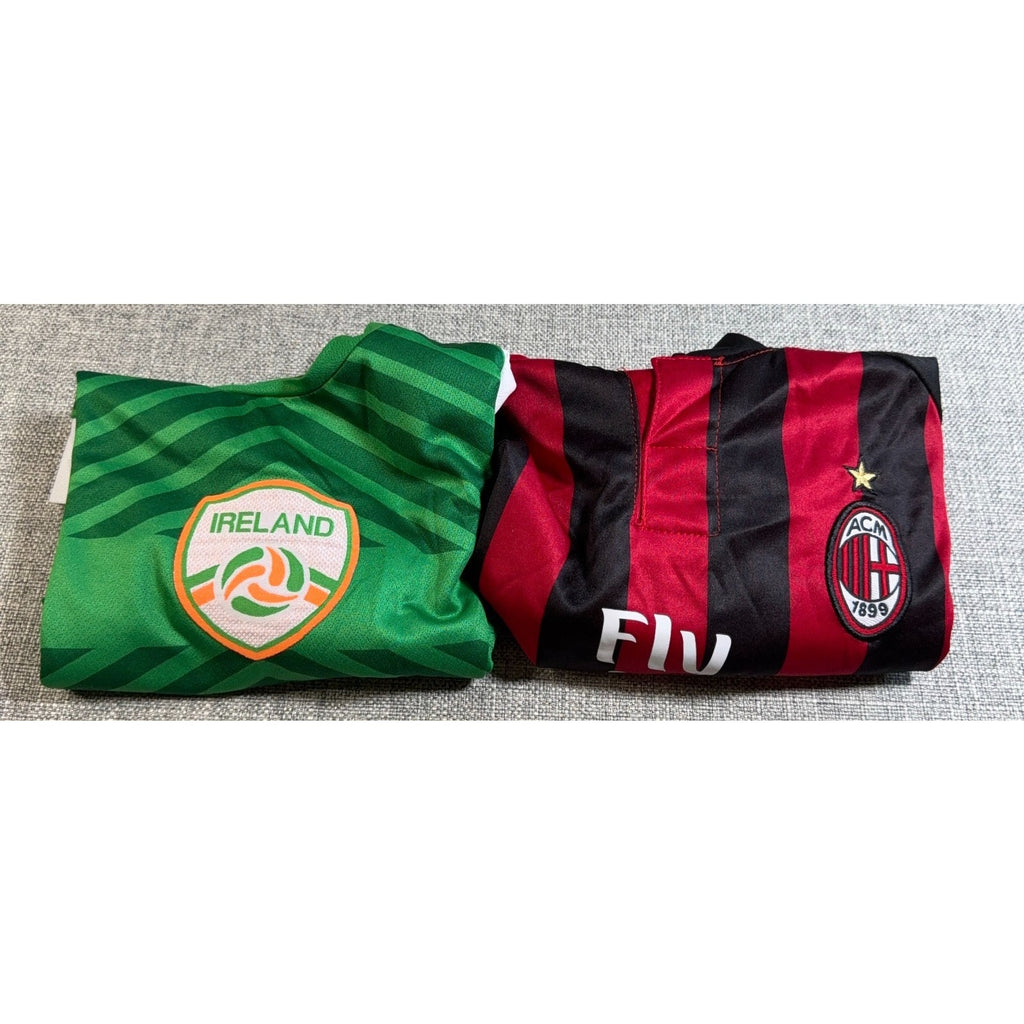 Lot 2 Youth Soccer Jerseys AC Milan Ireland Moody #19 Red Green Fan Shirts