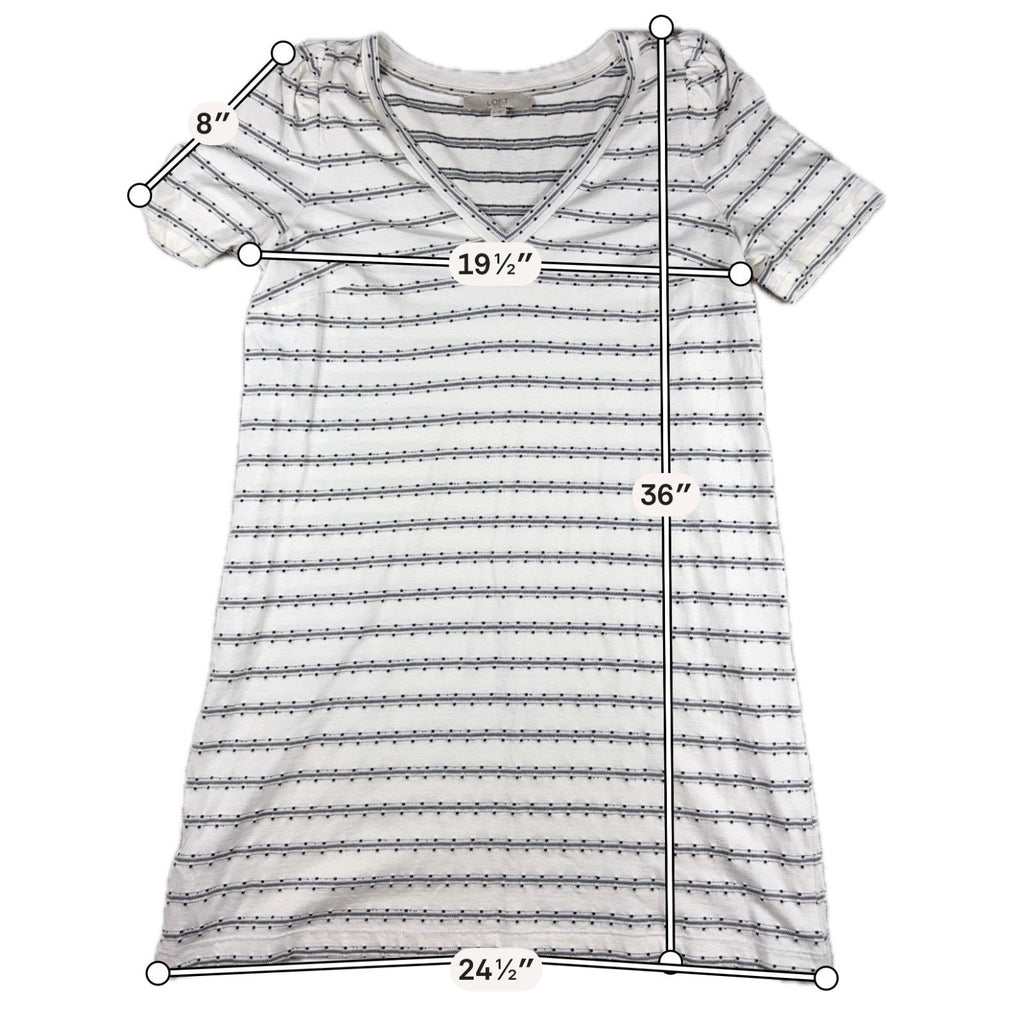 LOFT Womens Medium Striped V Neck T Shirt Dress Black White Short Sleeve Casual